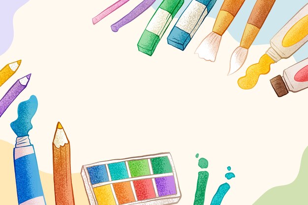 Fondo de suministros de arte dibujado a mano