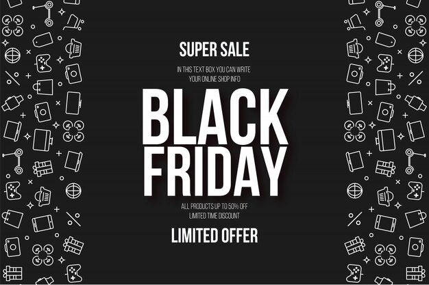 Fondo de super venta de viernes negro moderno con iconos planos