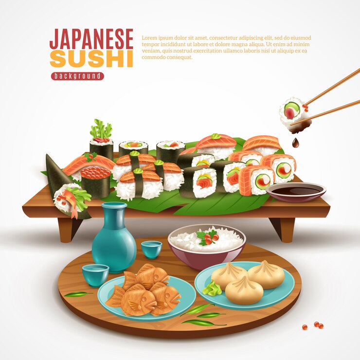 Vector gratuito fondo de sushi japonés