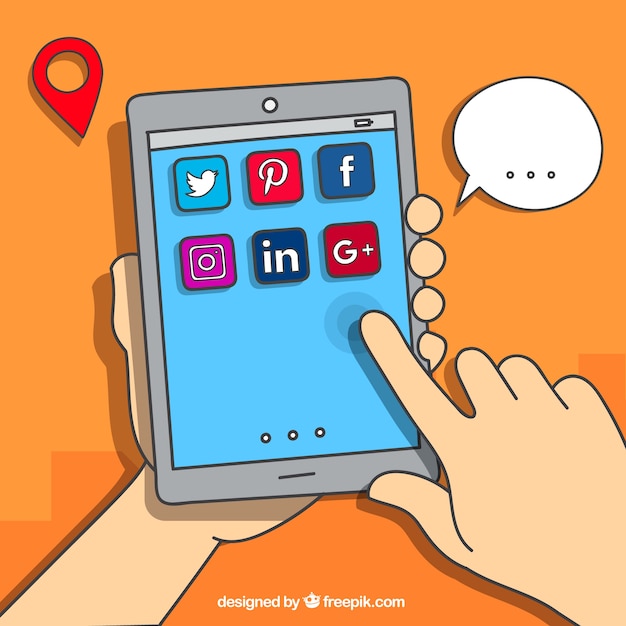 Fondo de tableta con iconos de redes sociales