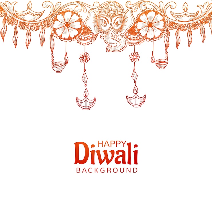 Vector gratuito fondo de tarjeta de boceto decorativo feliz diwali luces decorativas