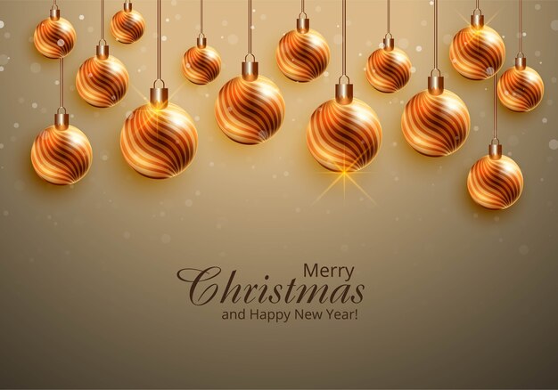 Fondo de tarjeta de bolas brillantes colgantes de Navidad hermosa