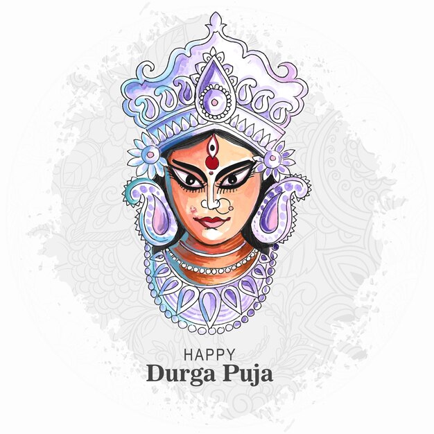 Fondo de tarjeta de cara de festival de religión india durga puja