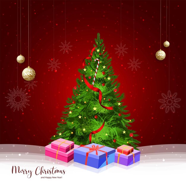 Fondo de la tarjeta de celebración del árbol verde decorativo de Navidad