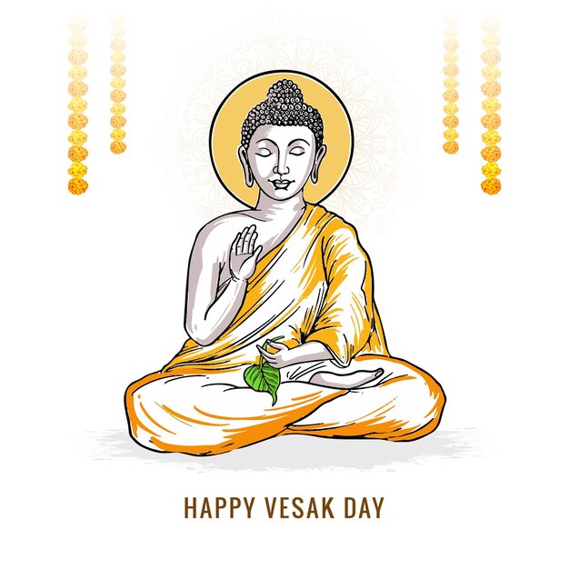 Fondo de tarjeta de dibujo de budha tradicional del día de Vesak