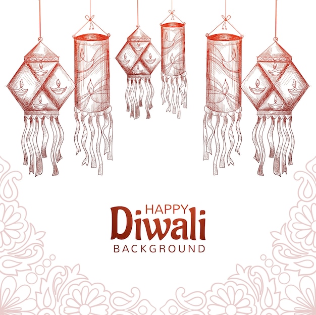 Fondo de tarjeta de dibujo de luces decorativas feliz diwali