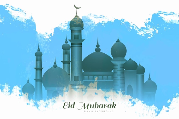 Vector gratuito fondo de tarjeta de eid mubarak de mezquita islámica abstracta