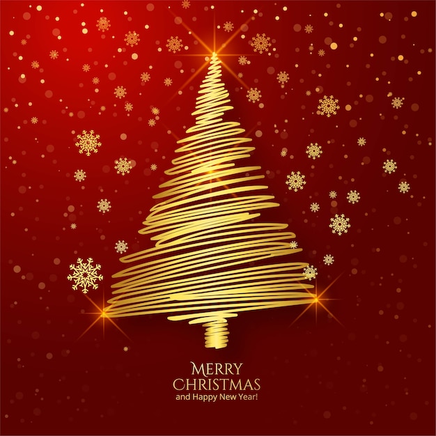 Fondo de tarjeta de felicitación de árbol de navidad de contorno dorado