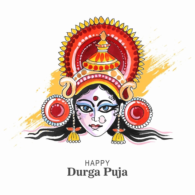 Vector gratuito fondo de la tarjeta de felicitación de la cara del festival de la religión india durga puja