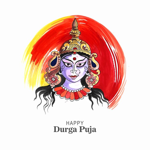 Fondo de la tarjeta de felicitación de la cara del festival de la religión india durga puja