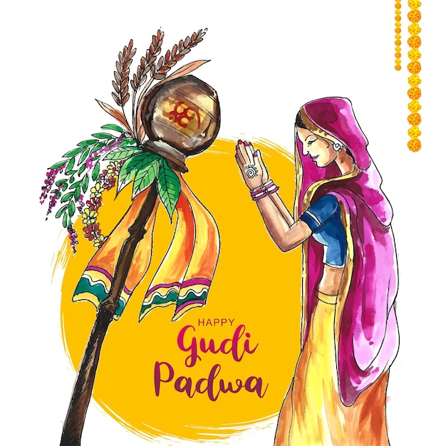 Vector gratuito fondo de tarjeta de felicitación de celebración de gudi padwa