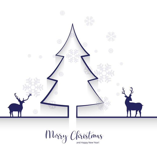 Fondo de tarjeta de feliz navidad árbol y copos de nieve