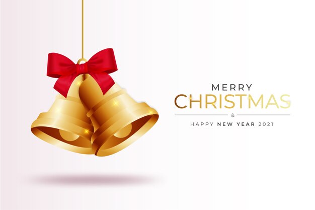 Fondo de tarjeta de feliz Navidad moderno con plantilla de composición de campana de Navidad realista