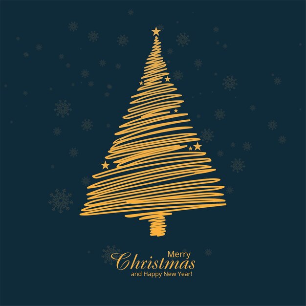Fondo de tarjeta de festival de árbol de navidad de contorno dorado