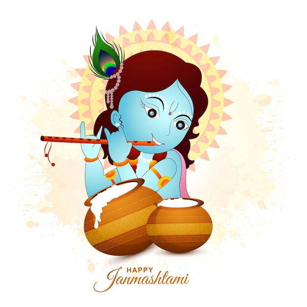 Fondo de tarjeta de festival hindú indio feliz krishna janmashtami