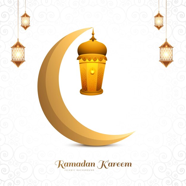 Fondo de tarjeta de festival de lámparas y luna islámica de ramadan kareem