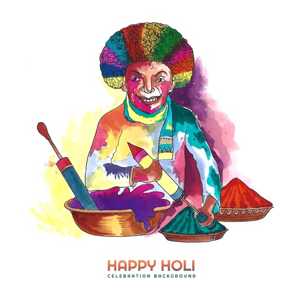 Fondo de tarjeta de saludos de celebración de feliz festival holi de India
