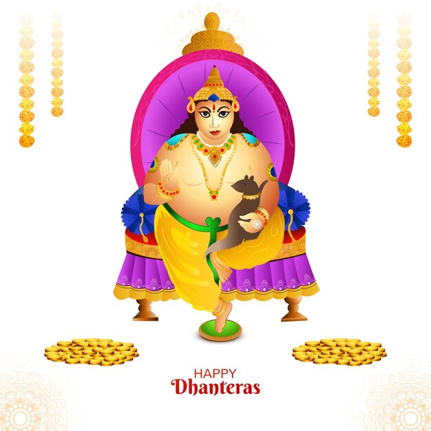 Fondo de tarjeta de señor kuber de celebración del festival shubh dhanteras