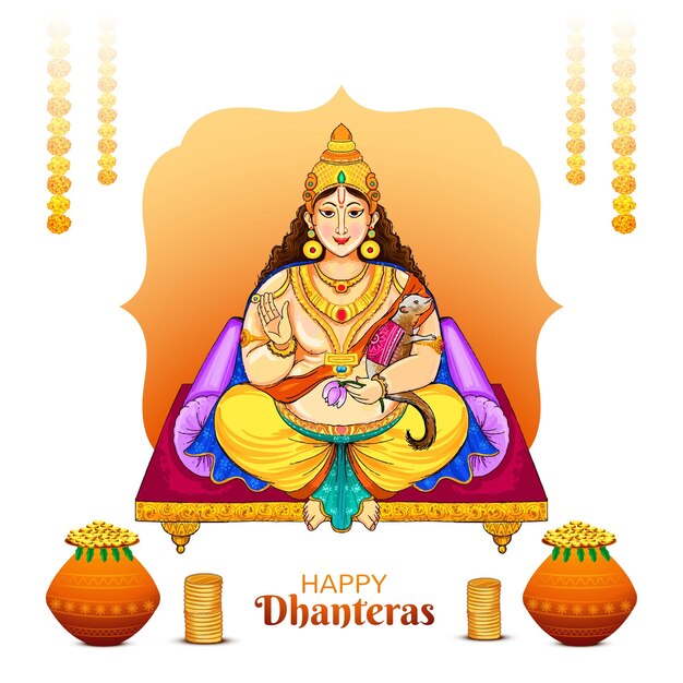 Fondo de tarjeta de señor kuber de celebración del festival shubh dhanteras