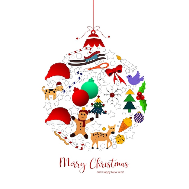 Fondo de tarjeta de vacaciones de bola de elementos de navidad decorativos hermosos
