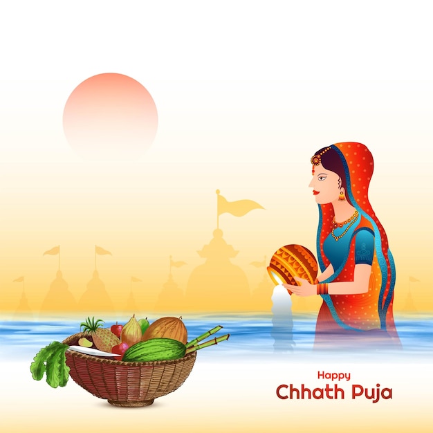 Fondo de tarjeta de vacaciones feliz festival chhath puja