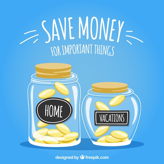 Fondo de tarros con ahorros para la casa y vacaciones