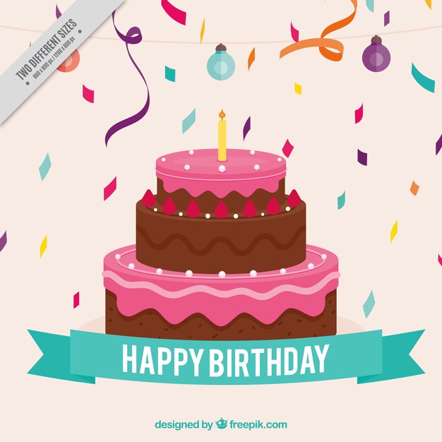 Fondo de tarta de cumpleaños con confeti 