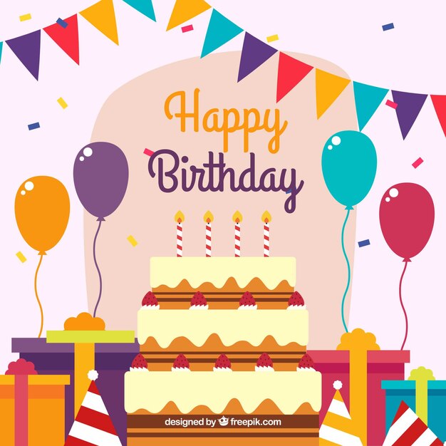 Fondo de tarta de cumpleaños y decoración