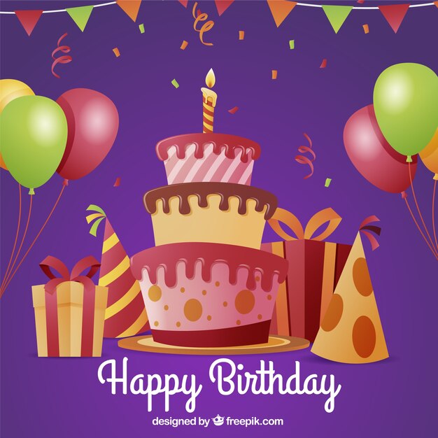 Fondo de tarta y regalos de cumpleaños 