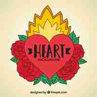 Vector gratuito fondo de tatuaje de corazón con rosas dibujados a mano