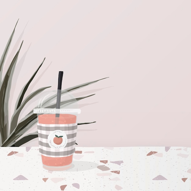 Fondo de té helado, borde de terrazo rosa, vector de ilustración femenina