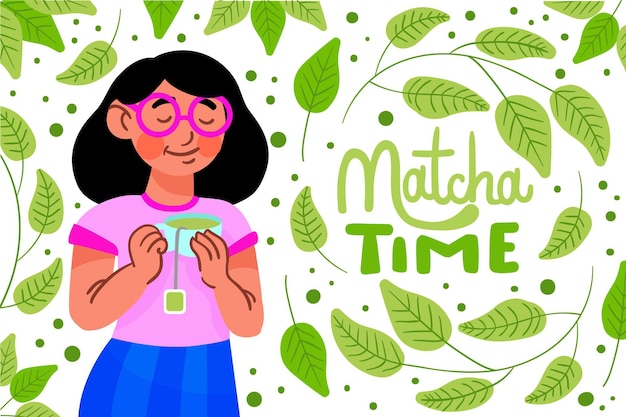 Vector gratuito fondo de té matcha dibujado a mano