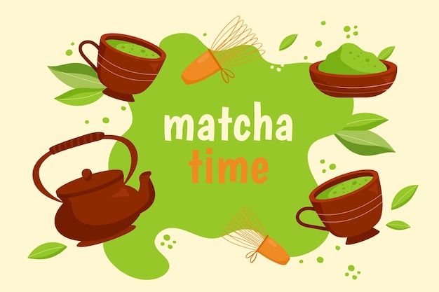 Fondo de té matcha dibujado a mano