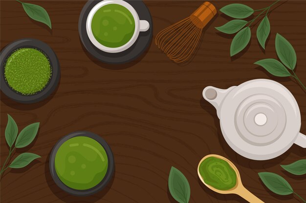 Fondo de té matcha de diseño dibujado a mano