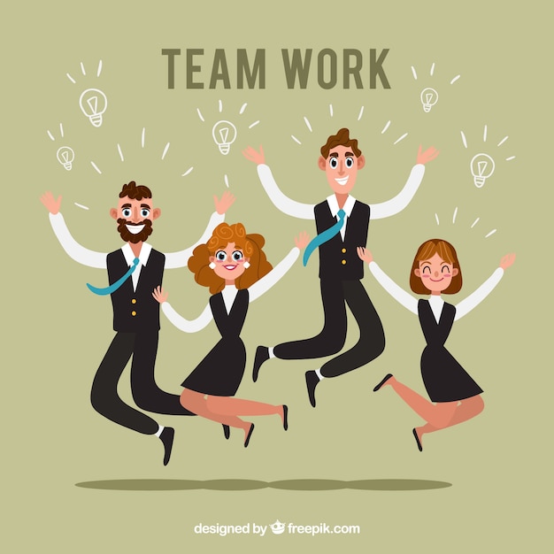 Vector gratuito fondo de teamwork con gente de negocios saltando