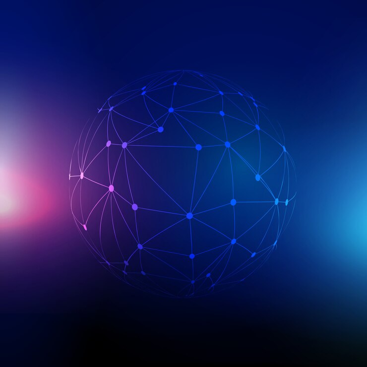 Vector gratuito fondo techno con esfera de líneas y puntos de conexión.
