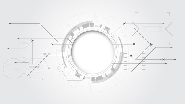 Fondo de tecnología abstracto blanco gris con diversos elementos tecnológicos fondo de innovación de concepto de comunicación de alta tecnología espacio vacío de círculo para el texto