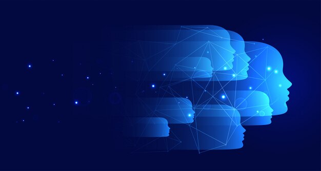 Fondo de tecnología azul con muchas caras.