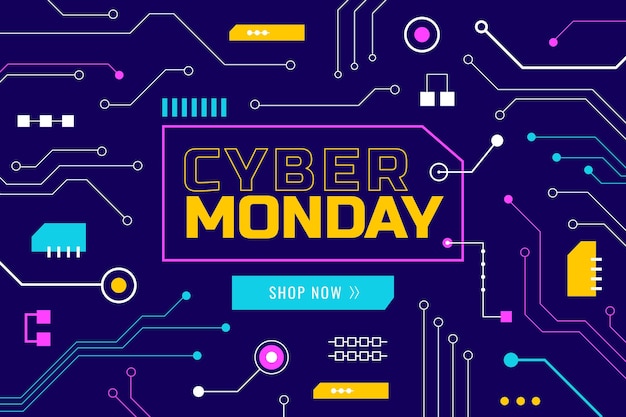 Vector gratuito fondo de tecnología plana cyber monday