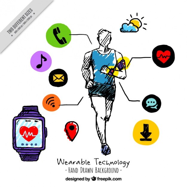 Fondo de tecnología ponible deportiva dibujada a mano