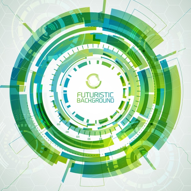 Fondo de tecnología virtual moderna con círculo con diferentes formas y tonos de interfaz interactiva futurista de color verde