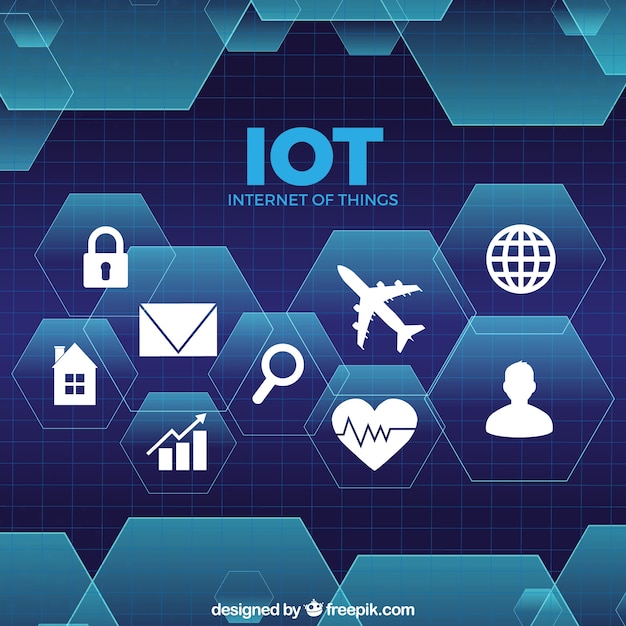 Fondo tecnológico de cosas de internet con hexágonos