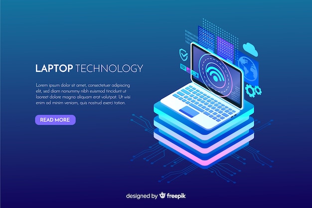 Vector gratuito fondo tecnológico degradado de ordenador portátil con vista isométrica