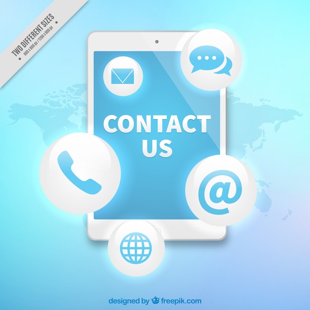 Fondo tecnológico con móvil e iconos de contacto
