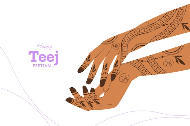 Vector gratuito fondo de teej plano con manos de henna