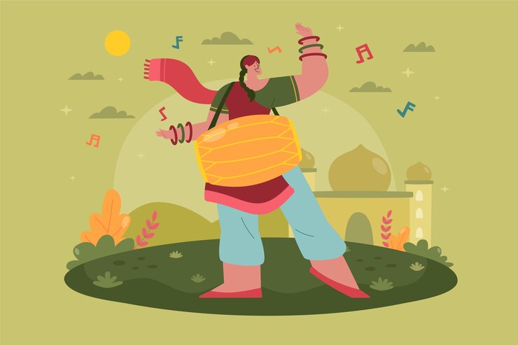 Vector gratuito fondo de teej plano con mujer cargando tambor