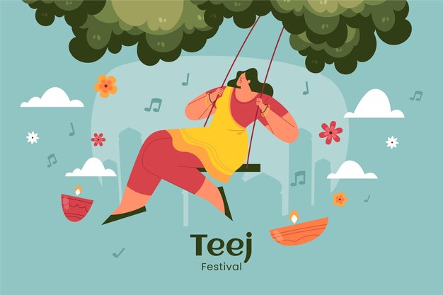 Fondo de teej plano con mujer y columpio