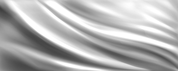 Vector gratuito fondo de tela de seda plateada con efecto de ondas líquidas ilustración vectorial realista de la textura de tela de satén gris con olas y pliegues superficie de material de cortina gris de lujo lisa y suave