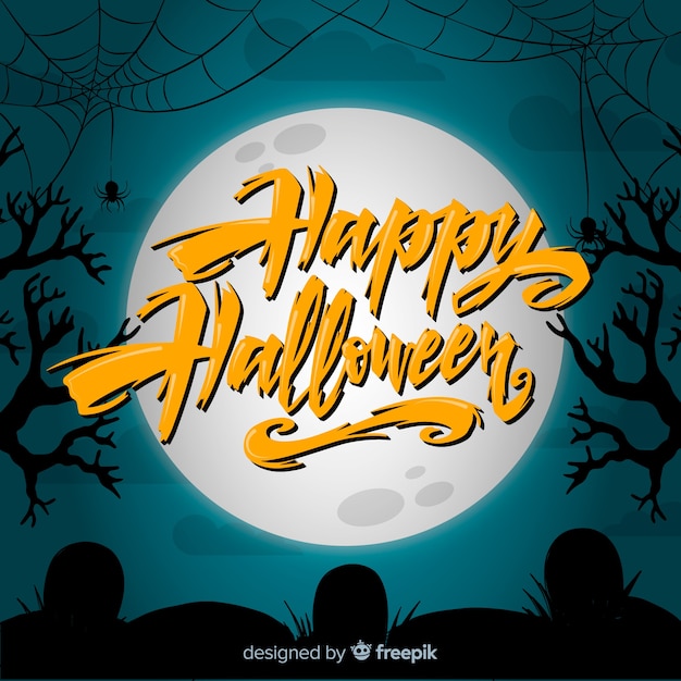 Vector gratuito fondo de telaraña de halloween con lettering