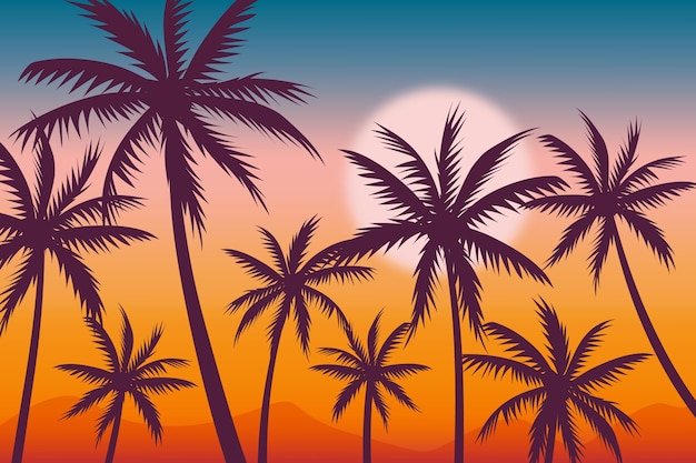 Fondo con tema de siluetas de palmeras